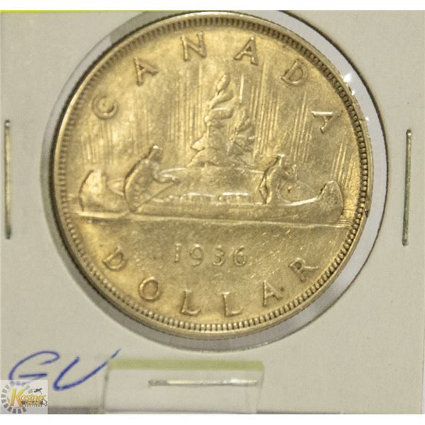 1936 CANADIAN GV SILVER 1 DOLLAR COIN