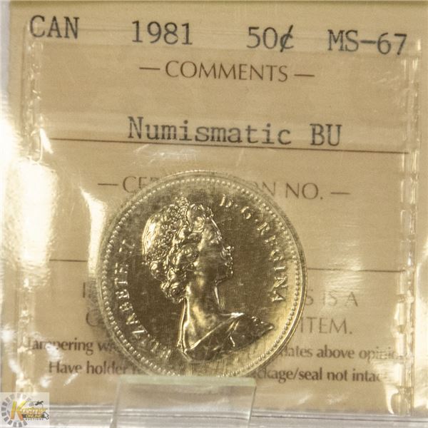 1981 CANADIAN 50 CENT COIN CERTIFIED ICCS MS-67