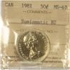Image 1 : 1981 CANADIAN 50 CENT COIN CERTIFIED ICCS MS-67