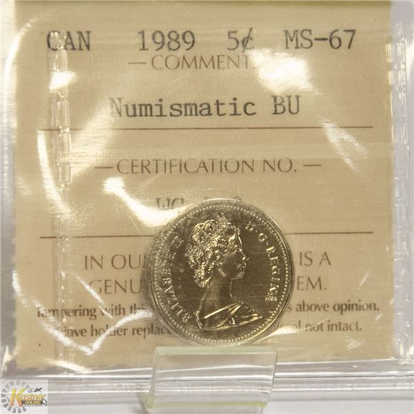 1989 CANADIAN 5 CENT COIN CERTIFIED ICCS MS-67