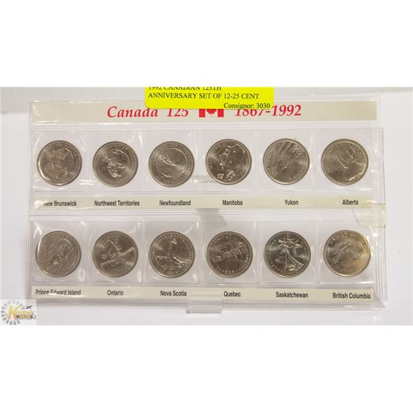 1992 CANADIAN 125TH ANNIVERSARY SET OF 12-25 CENT