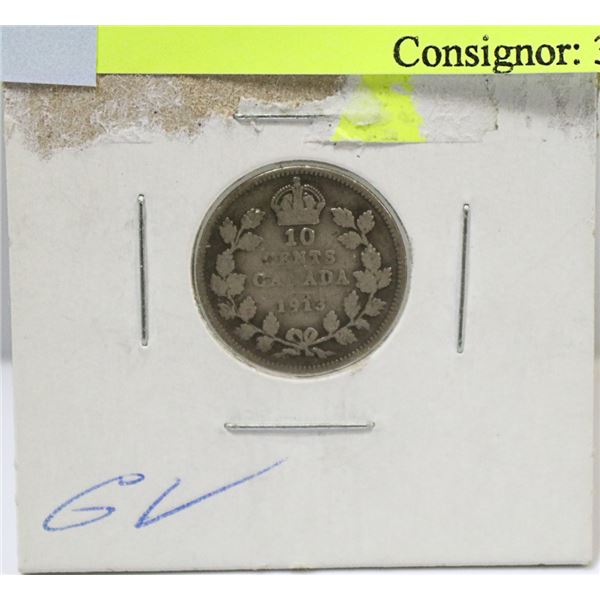 1913 CANADIAN GEORGE V SILVER 10 CENT COIN