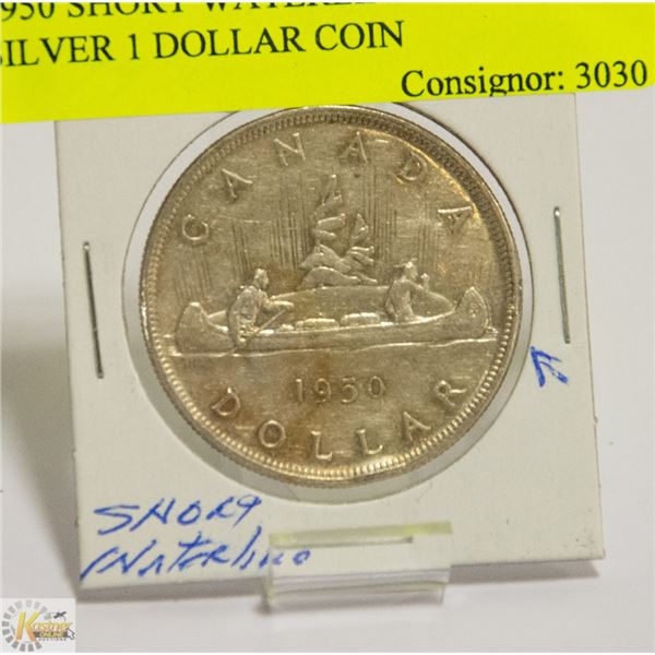 1950 SHORT WATERLINES GVI SILVER 1 DOLLAR COIN