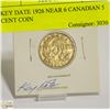 Image 1 : KEY DATE 1926 NEAR 6 CANADIAN 5 CENT COIN