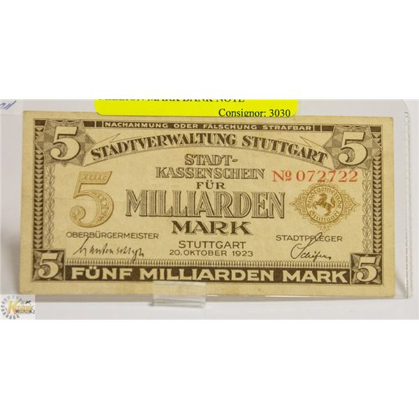 1923 GERMANYSTUTTGART 5 MILLION MARK BANK NOTE