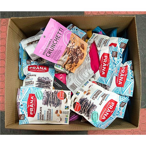 BOX LOT OF VARIOUS TYPES OF CHOCOLATE BARK CANDY