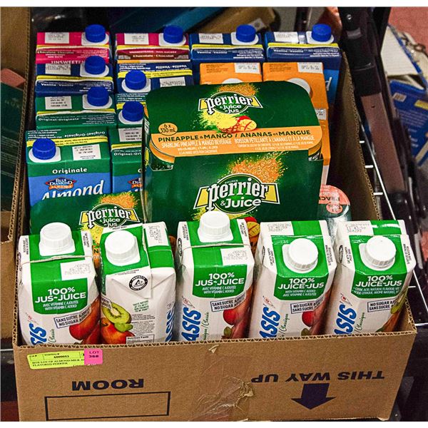 BOX LOT OF ALMOND MILK AND FLAVORED PERRIER