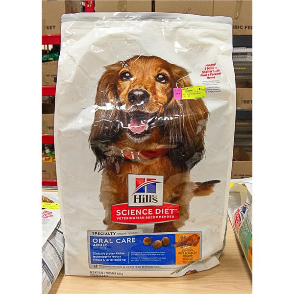 SCIENCE DIET DOG FOOD, ORAL CARE, 15. LBS,   BB.