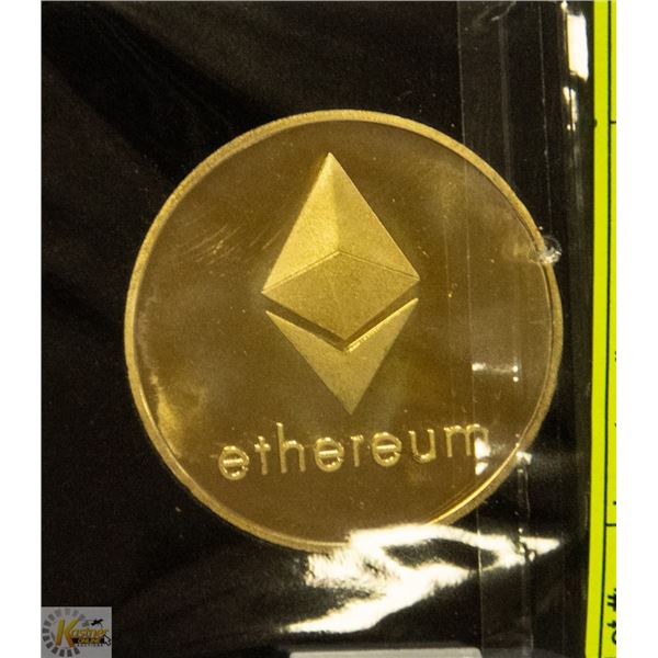 MINT GOLD PLATED ETHEREUM COIN IN PROTECTIVE CASE.