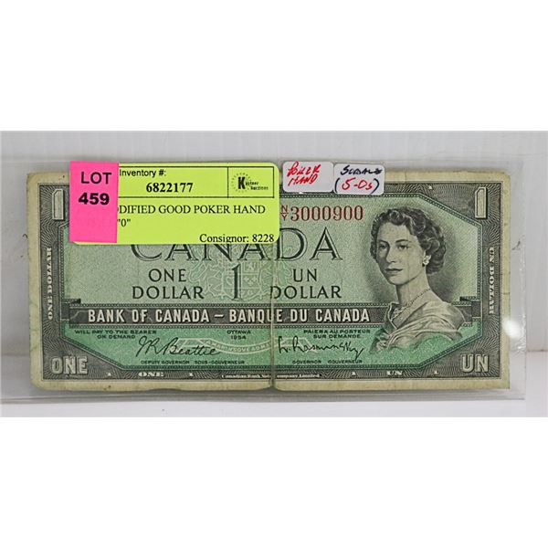 1954 MODIFIED GOOD POKER HAND WITH 5 "0"