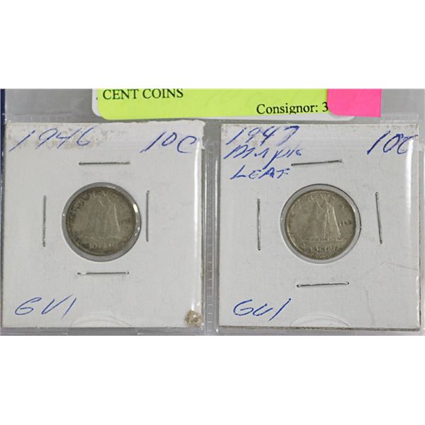 1946-47 CANADIAN GVI SILVER 10 CENT COINS