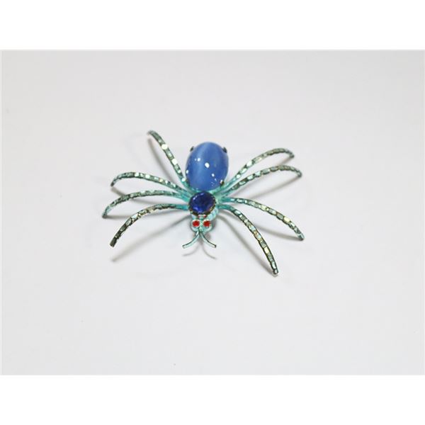 VINTAGE COSTUME JEWELLERY SPIDER BROOCH W BLUE