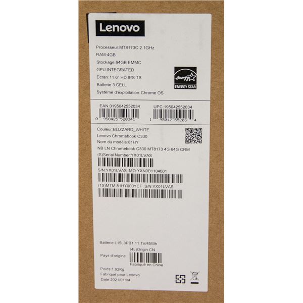 LENOVO CHROMEBOOK C330 NOTEBOOK COMPUTER 2.1 GHZ