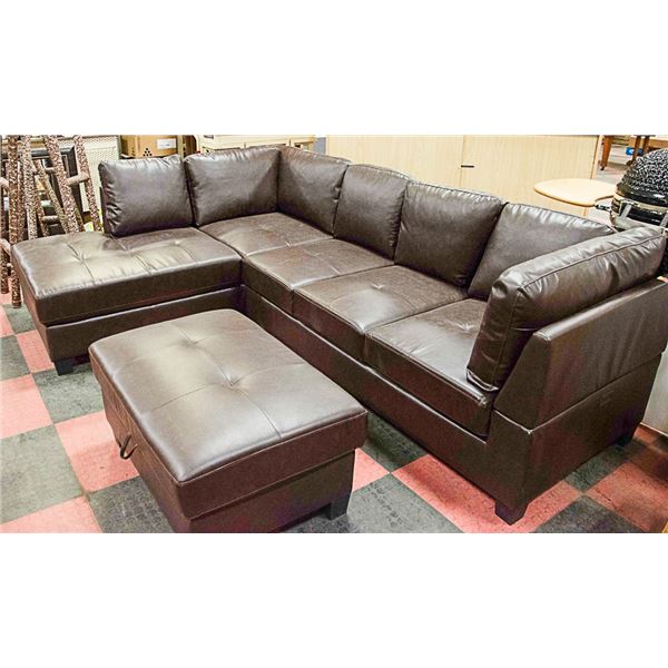 BROWN LEATHERETTE SECTIONAL 105" LONG