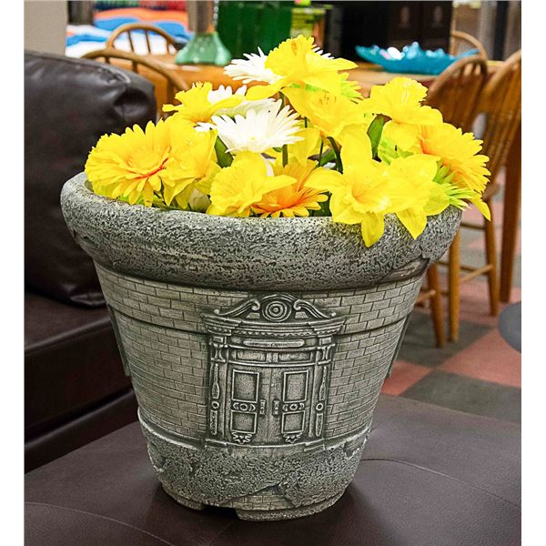 LARGE GREY EMBOSSED FLOWER POT & YELLOW DAISY