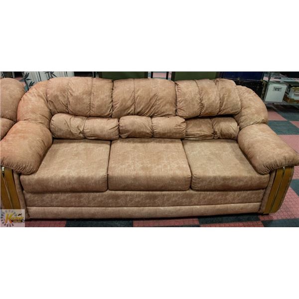 LIGHT BROWN OAK TRIM PAIR OF SOFAS 80" LONG-EACH