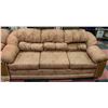 Image 1 : LIGHT BROWN OAK TRIM PAIR OF SOFAS 80" LONG-EACH