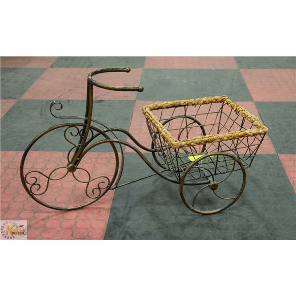 METAL TRICYCLE PLANT HOLDER, 23 WIDE X 14 TALL