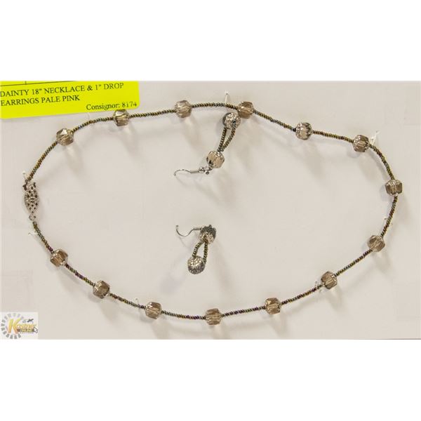DAINTY 18" NECKLACE & 1" DROP EARRINGS PALE PINK