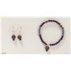 Image 1 : 8" BRACELET & EARRING SET. PURPLE FACETED GLASS