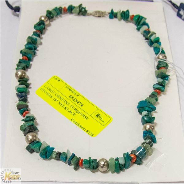 LARGE GENUINE TURQUOISE STONES 18" NECKLACE