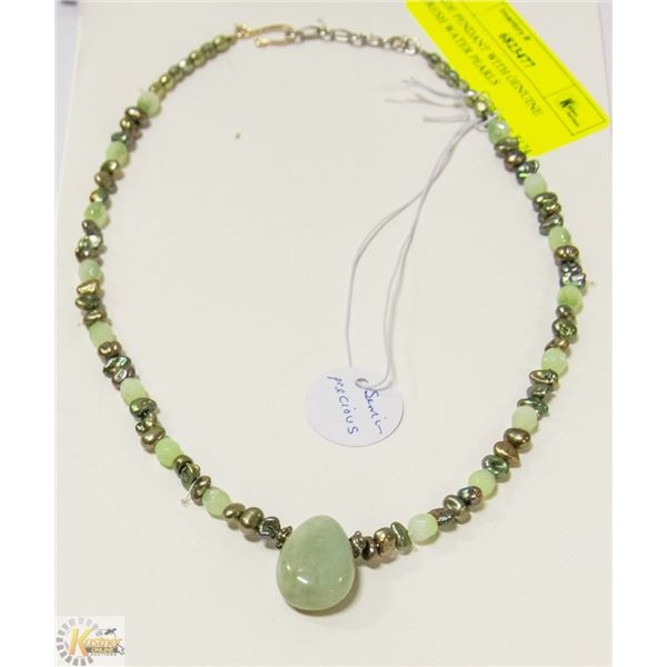 JADE PENDANT WITH GENUINE FRESH WATER PEARLS