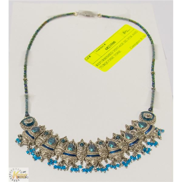 REFURBISHED VINTAGE SILVER AND TURQUOISE TONE