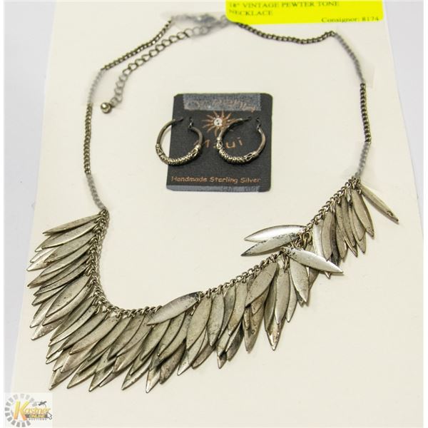 18" VINTAGE PEWTER TONE NECKLACE