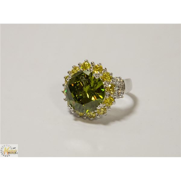 925 SILVER PERIDOT RING SZ 7.5 WITH CITRINE AND
