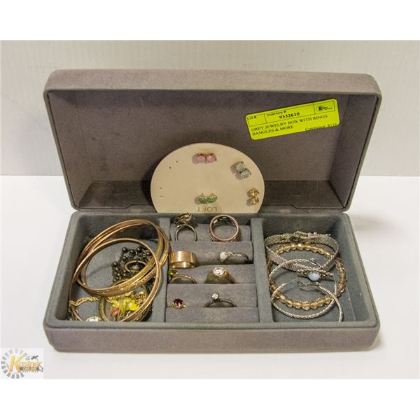 GREY JEWELRY BOX WITH RINGS BANGLES & MORE