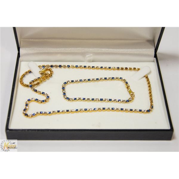 VINTAGE RHINESTONE BLUE BRACELET & NECKLACE