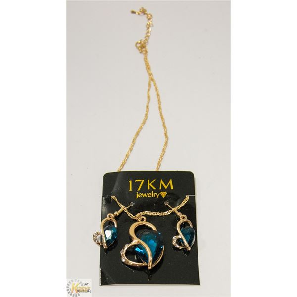 AQUA MAGENTA BLUE AND GOLD NECKLACE EARRING SET