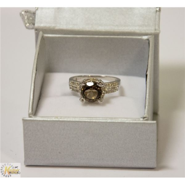 .925 SILVER RING SZ7 SMOKY QUARTZ