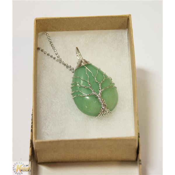 JADE STONE TREE OF LIFE NECKLACE STAMPED 925