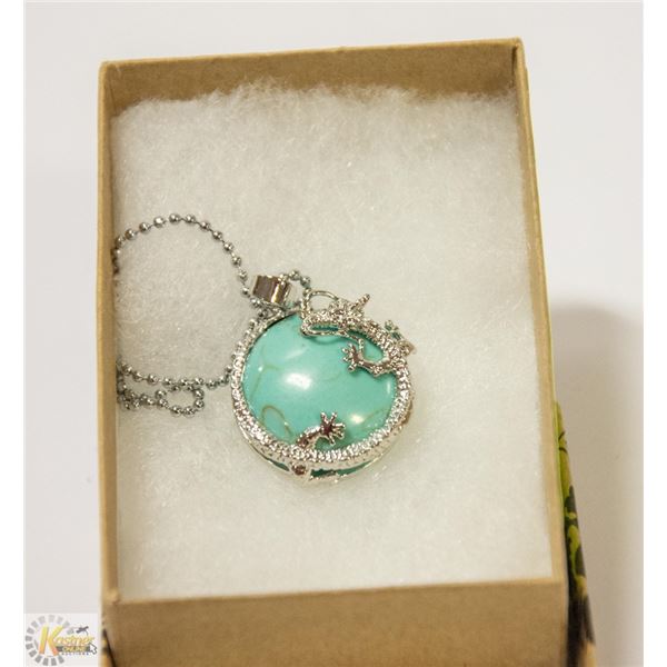 TURQUOISE STONE WRAPPED WITH DRAGON NECKLACE 925