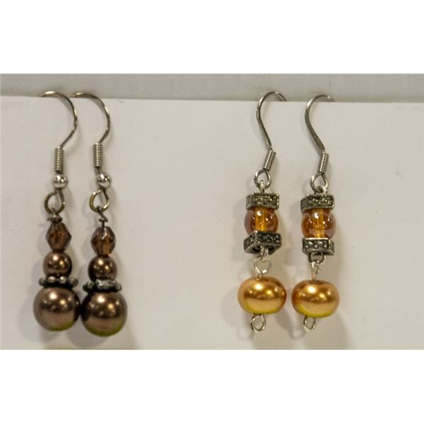 2 PAIR VINTAGE EARRINGS ON SILVER PLATE HOOKS