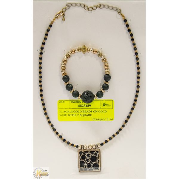 BLACK & GOLD BEADS ON GOLD WIRE WITH 1" SQUARE