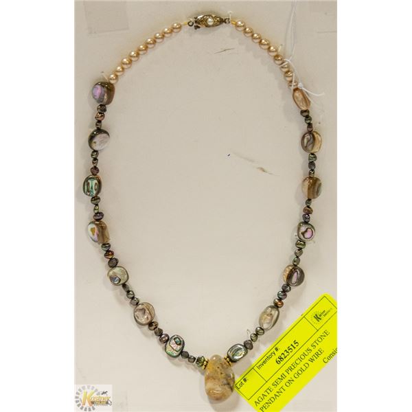 AGATE SEMI PRECIOUS STONE PENDANT ON GOLD WIRE