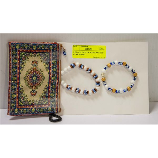 2 BRACELET SET 8" HAND PAINTED CLAY BEADS