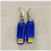 Image 1 : GLASS EARRINGS 1.5" DROP. ROYAL BLUE WITH GOLD