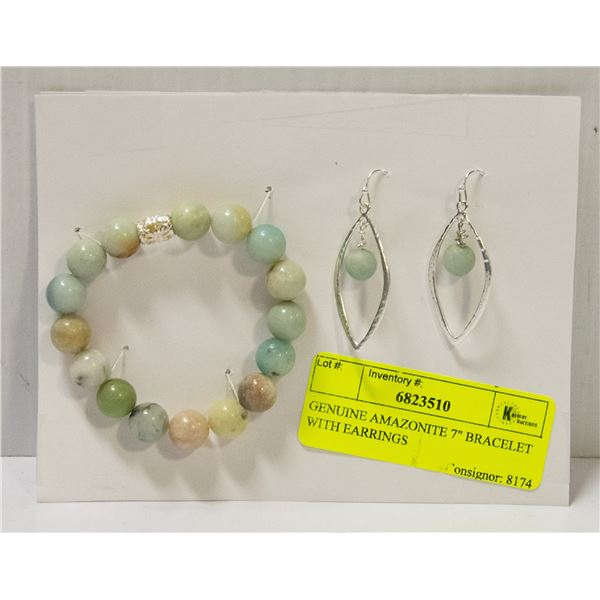 GENUINE AMAZONITE 7" BRACELET WITH EARRINGS