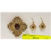 Image 1 : GOLD TONE FILIGREE BROOCH AND EARRINGS