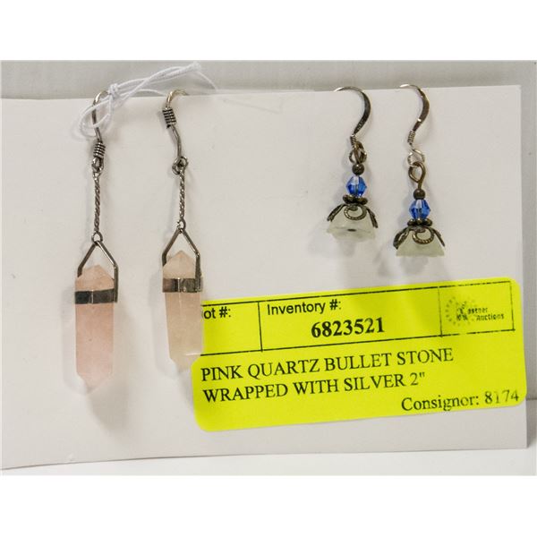 PINK QUARTZ BULLET STONE WRAPPED WITH SILVER 2"