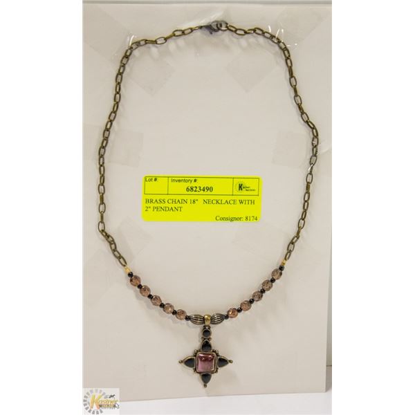 BRASS CHAIN 18" NECKLACE WITH 2" PENDANT