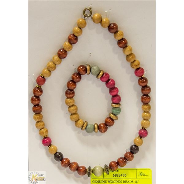 GENUINE WOODEN BEADS 18" NECKLACE 8"BRACELET