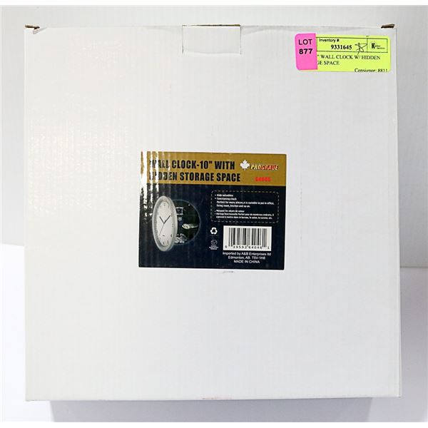 NEW 10" WALL CLOCK W/ HIDDEN STORAGE SPACE