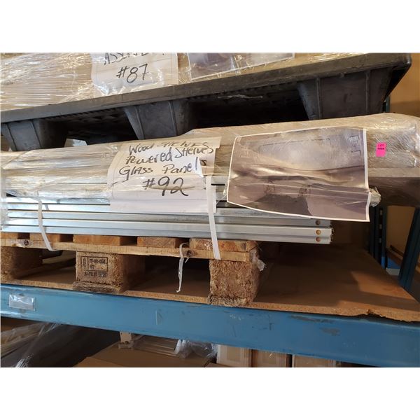 PALLET WITH WOOD SHELVES, GLASS PANELS