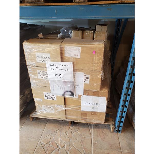 PALLET OF ASSORTED PUSHERS AND ACROSS TRAYS