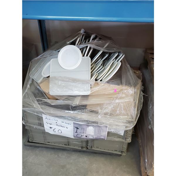 PALLET OF HOOKS AND SIGN HOLDERS
