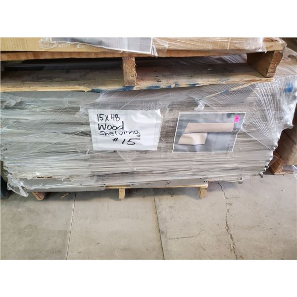 PALLET OF 15 X 48 WOOD SHELVING